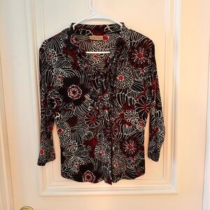 I.e. Black with floral abstract print top - size Small